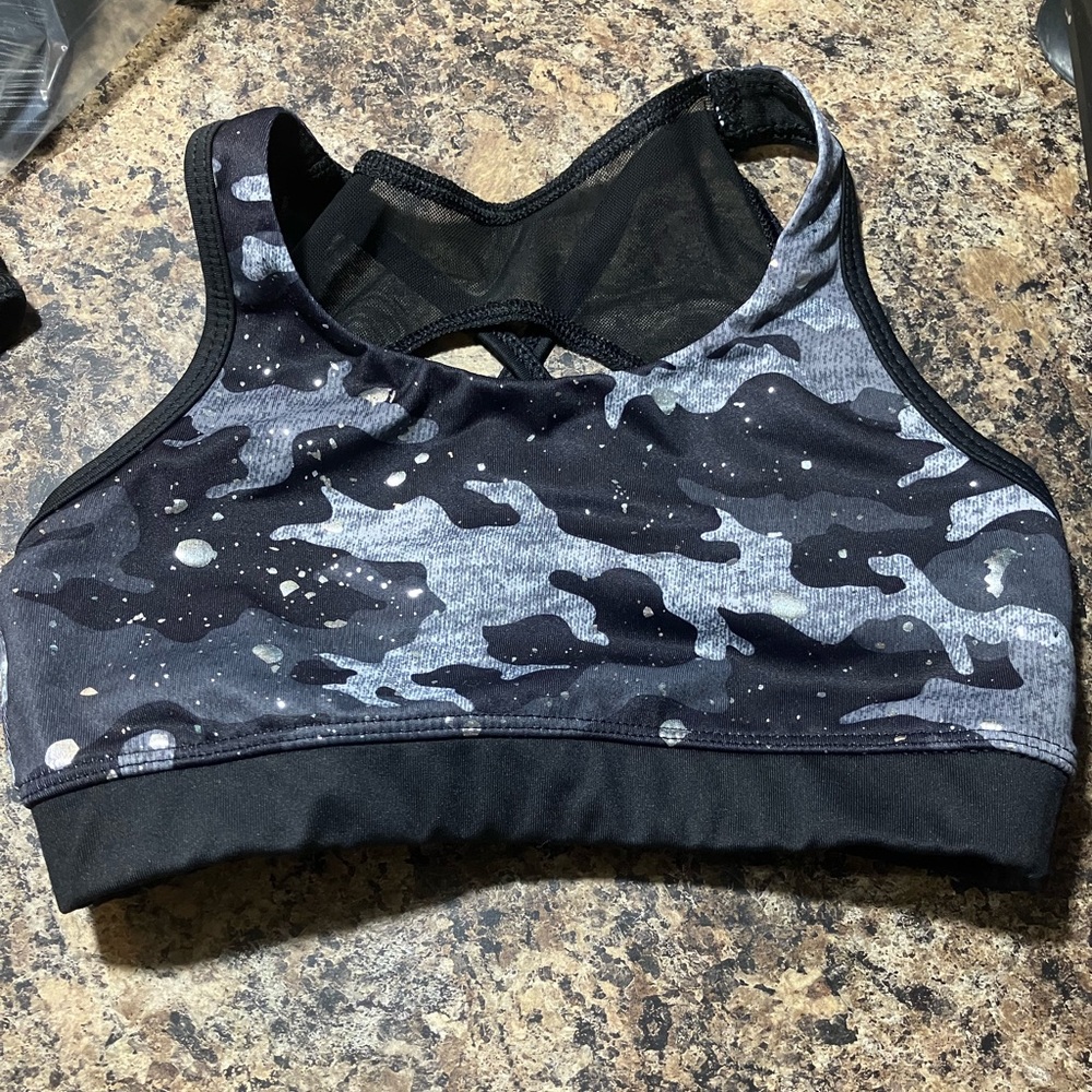 Black sports bra with gray